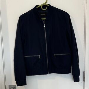 Women's Navy Blue Bomber Jacket with Zip Pockets